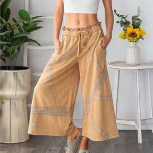 Oli & Hali Terry Knit Pants with Lace Trim in Coffee Size M (NWOT)